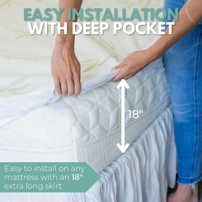 REST LINE PREMIUM BEDDING Queen Size 60x80â€ Premium Bamboo Waterproof Mattress Protector, 100% Viscose from Bamboo, Hypoallergenic, Cooling Mattress Pad Cover, Soft & Breathable Fitted Sheet Style up to 18" Deep - Rest Line - Image 4